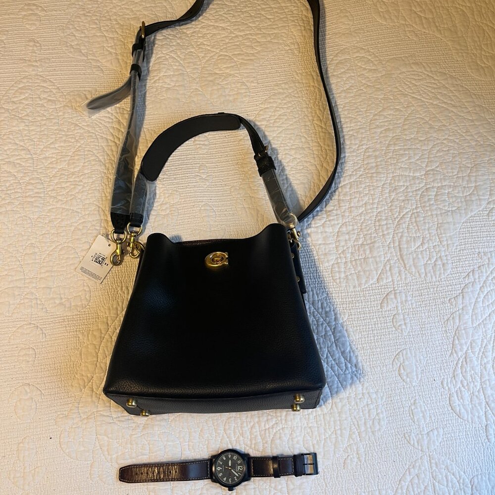 Coach Turnlock Pebbled Leather Bucket Bag Gold Hardware Crossbody - Picture 5 of 8